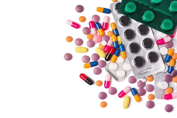 Medicamento Multicolor Como Antibióticos Medicamentos Analgésicos Vitaminas Aislados Sobre Fondo — Foto de Stock