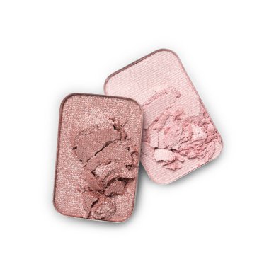 Beyaz arkaplanda izole edilmiş kozmetik ürün örneği olarak makyaj için dikdörtgen renginin üst görünümü ezilmiş göz farları