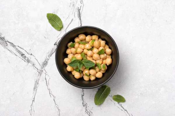 Vista Superior Los Garbanzos Tazón Con Especias Hojas Menta Como —  Fotos de Stock