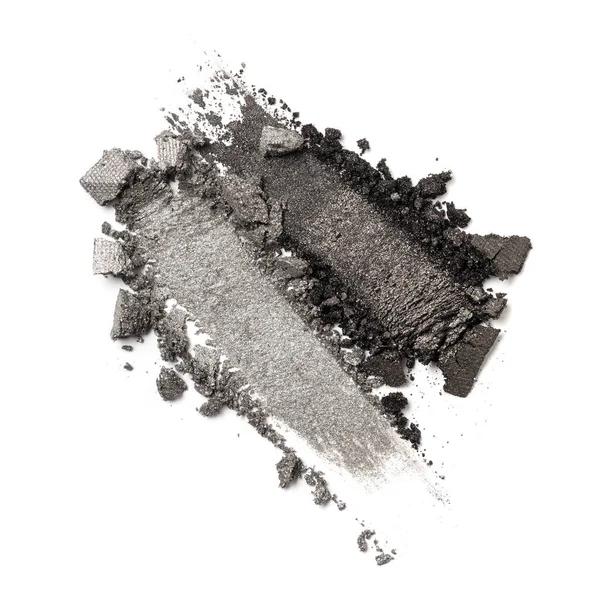 ブラシストロークのフラットレイアウト 白い背景に隔離された化粧品の美しさの製品のサンプルとして壊れた灰色のアイシャドウ — ストック写真