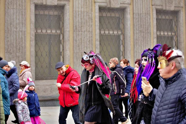 Domingo Fevereiro 2020 Lodz Poland Carnival Lodz Grande Desfile Pela — Fotografia de Stock