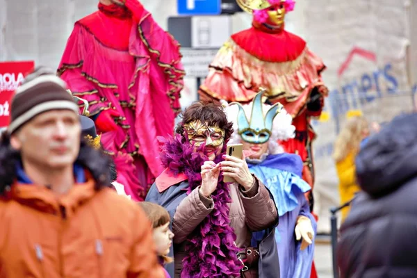 Domingo Febrero 2020 Carnaval Lodz Polonia Lodz Gran Desfile Por —  Fotos de Stock