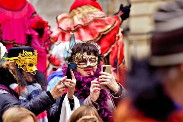 Domingo Febrero 2020 Carnaval Lodz Polonia Lodz Gran Desfile Por —  Fotos de Stock