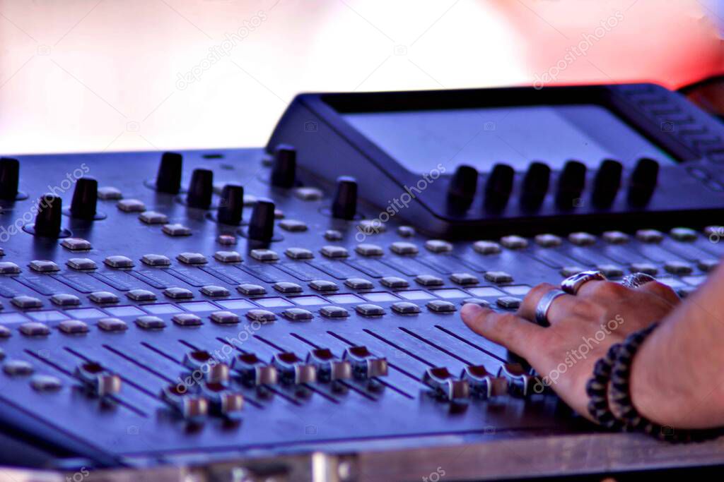 console DJ, Sound recording studio mixer desk: professional music production