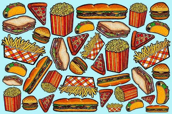 Junk Food Pattern Design — Stock Vector