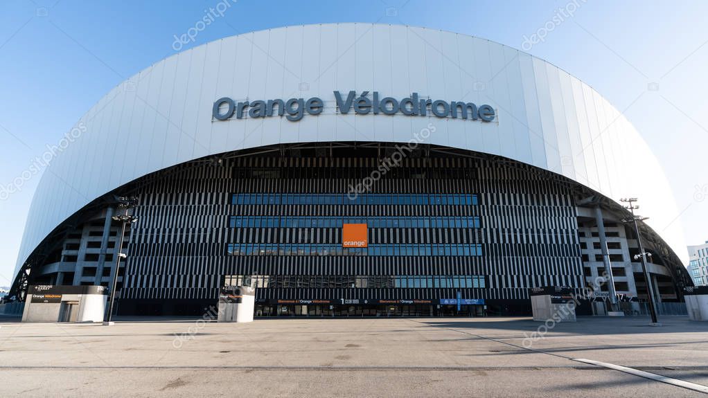 Marseille France, 28 December 2019 : Orange Velodrome stadium wide angle view home to OM Football team in Marseille France