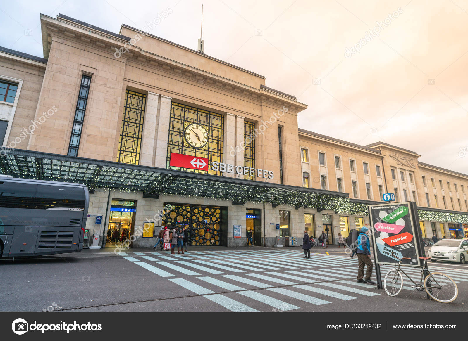 Front view of Geneve Cornavin railway station the main SBB train