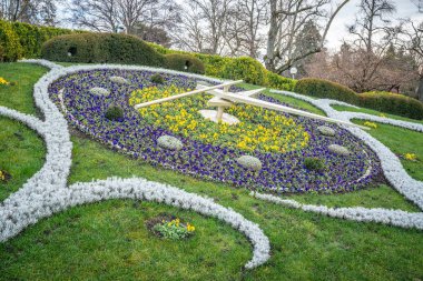 Cenevre İsviçre 'deki İngiliz bahçesinde çiçek manzarası