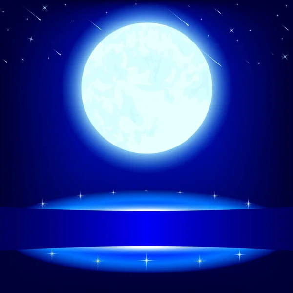 Luna piena su sfondo blu — Vettoriale Stock