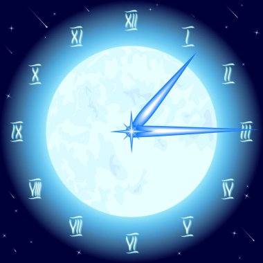 Mavi bir arka plan üzerinde Moon saat