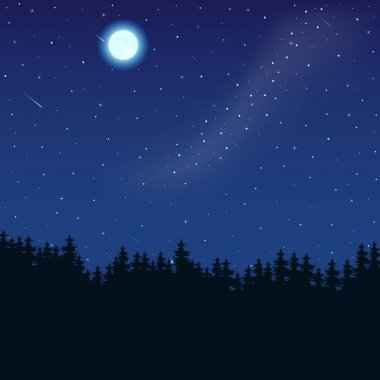 Yıldızlı gökyüzü arka planı karanlık orman