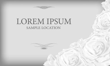 Metni kartı veya davetiye ile beyaz gül buketi. 