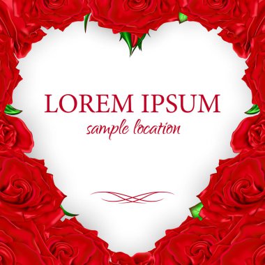 Metni bir kalple içinde kırmızı gül buketi. Vektör 