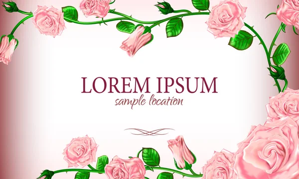 Metni kartı veya davetiye ile pembe gül buketi.
