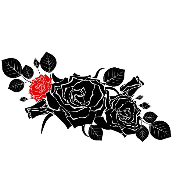 Un ramo de rosas negras con una roja sobre un fondo blanco . — Vector de stock