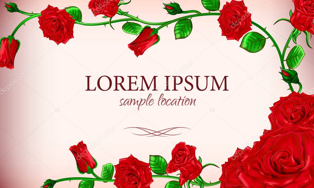 The bouquet of red roses with the text on the card or invitation