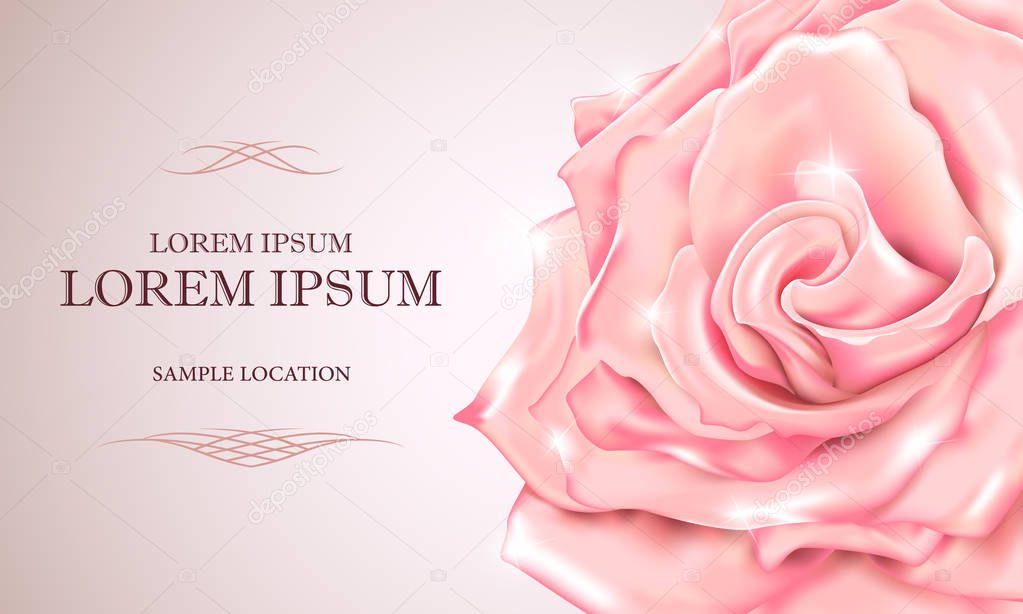 Pink rose with the text on the card or invitation. Vector