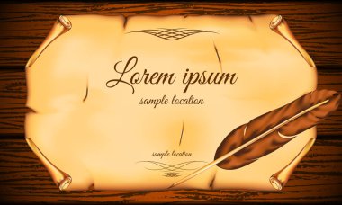 Eski bir kağıt bir kalem ve örnek metin ile