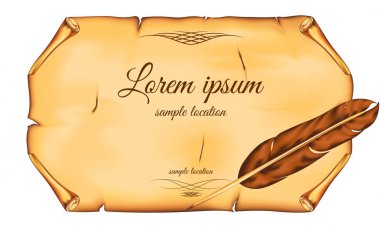 Eski bir kağıt bir kalem ve örnek metin ile