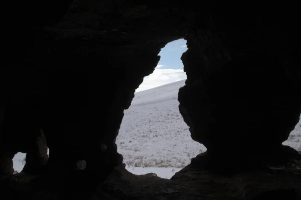 Beau Paysage Hiver Intérieur Grotte Fenêtre Grotte — Photo