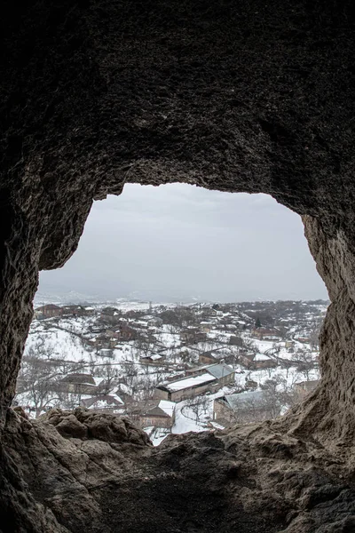 Cave You Can See Houses Village — Stock Photo, Image