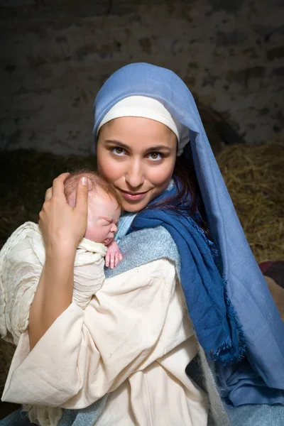 Happy virgin Mary with baby — Stock Photo, Image