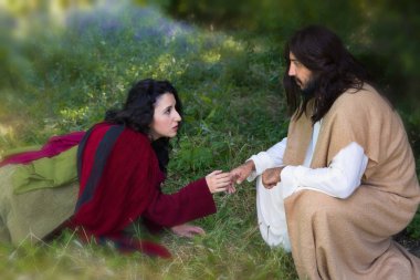 Woman touching Jesus clipart