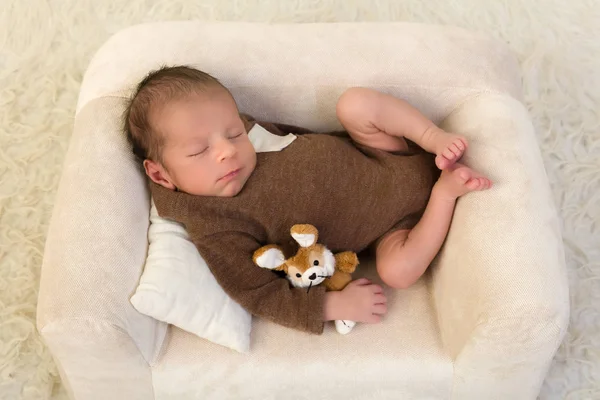 Sleeping baby with toy rabbit — Stock Photo, Image