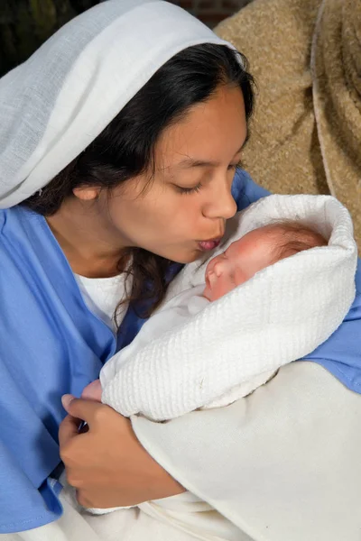 Christmas motherhood with doll — Stock Photo, Image