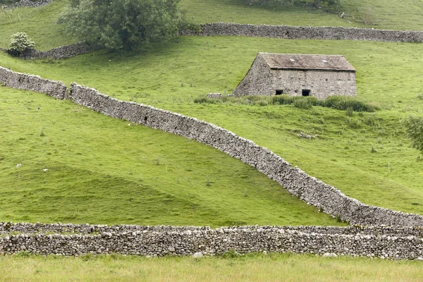 Yorkshire Dales barn and walls — Stock Photo, Image