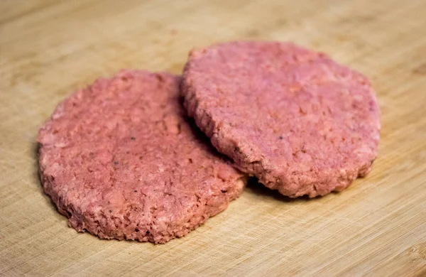 Two Vegan Plant Based Burgers Wooden Plate — Stock Photo, Image