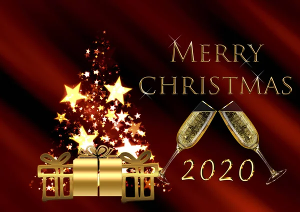 Fundo Natal Com Árvore Presentes Feliz Natal Cartão 2020 — Fotografia de Stock