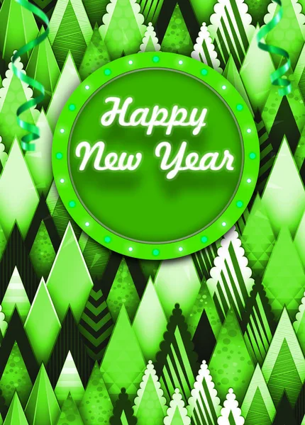 Green Felice Anno Nuovo Biglietto Congratulazioni Nuovo Anno Cartolina Illustrazione — Foto Stock