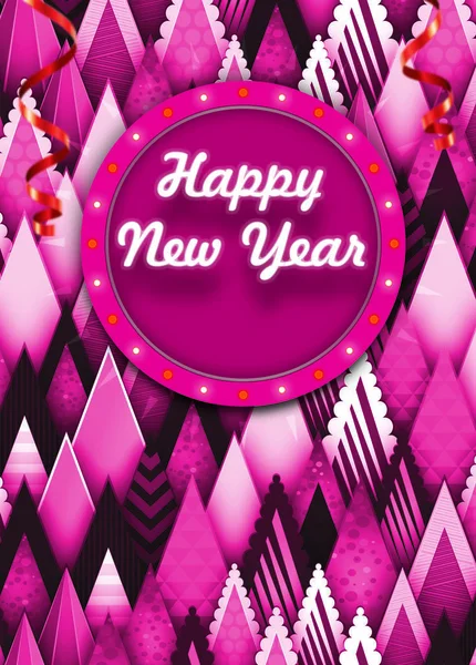 新年のお祝いのための美しいピンクのポストカードイラスト — ストック写真