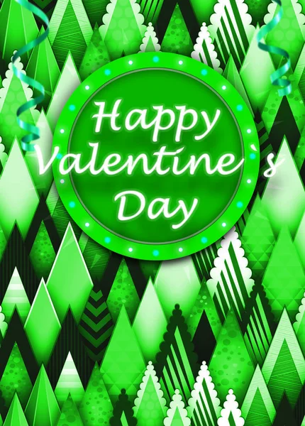 Beautiful Green Postcard Illustration Valentine Day — Stock Photo, Image