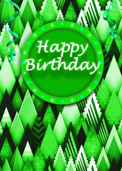 Beautiful Green Postcard Illustration Birthday Congratulation — Stock Photo, Image