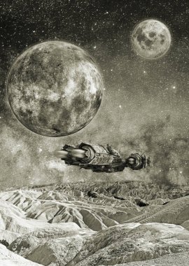Ölü bir çöl gezegeninin yakınında bir uzaylı gemisi.