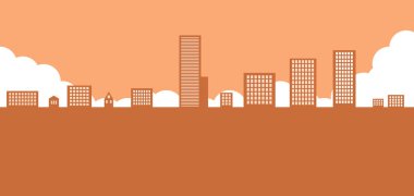 Gün batımında 2D şehir görüntüsü