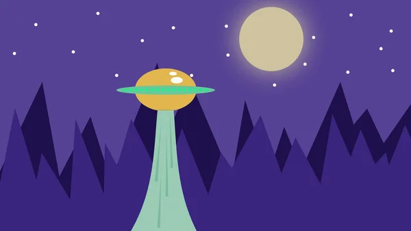 Wunderschönes Ufo Fliegt Über Den Mond Landschaft Illustration — Stockfoto