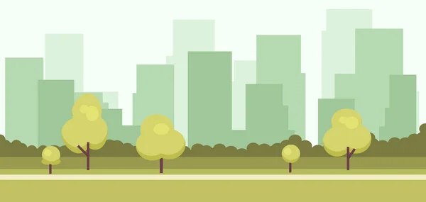 Soyut 2d sonbahar kenti arkaplanı binalar ve ağaçlarla