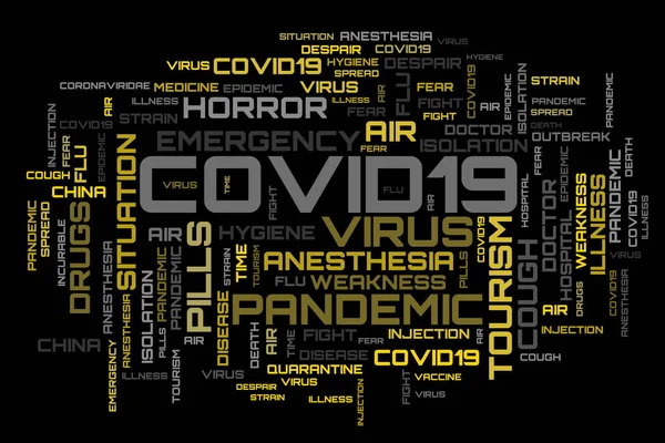 Yellow Covid Topic Word Cloud — Stock Photo, Image