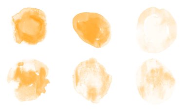 İzole edilmiş sarı suluboya fırçalar. Güzel sarı daireler fırçalar.