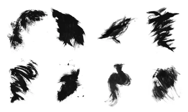 Beautiful Set Black Ink Smears Brushes Painting — Stock Photo, Image