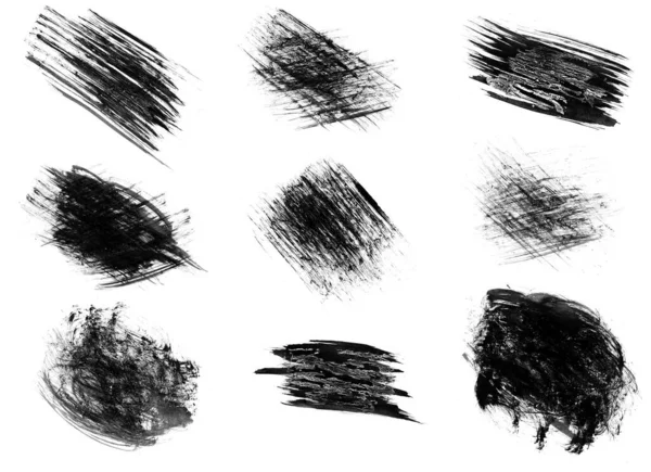 Σύνολο Πινέλων Μαύρης Μπογιάς Για Ζωγραφική Που Απομονώνονται Λευκό Φόντο — Φωτογραφία Αρχείου