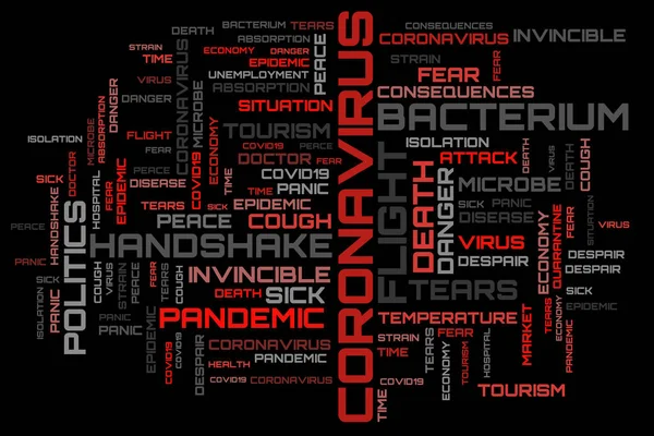 Red Covid Word Cloud Concept Black Background — Stock Photo, Image