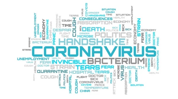 Turkos Coronavirus Koncept Ord Moln Bakgrund — Stockfoto