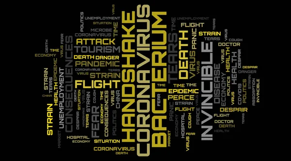 Yellow COVID-19 word cloud concept illustration