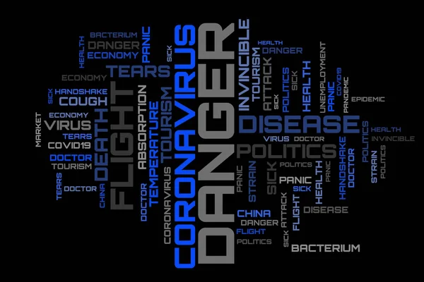 Concepto Collage Palabras Virus Azul Sobre Fondo Negro — Foto de Stock