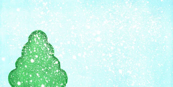 冬季手绘简单的水彩绿杉树 — 图库照片