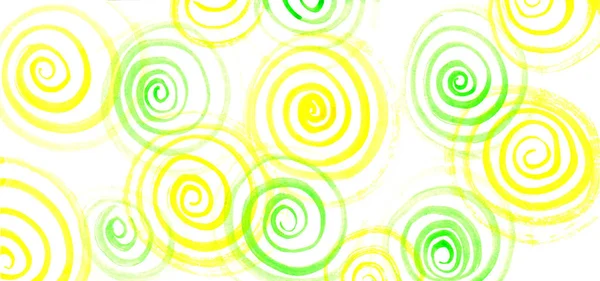 Sulu boya yeşil ve sarı spirallerin soyut arkaplanı